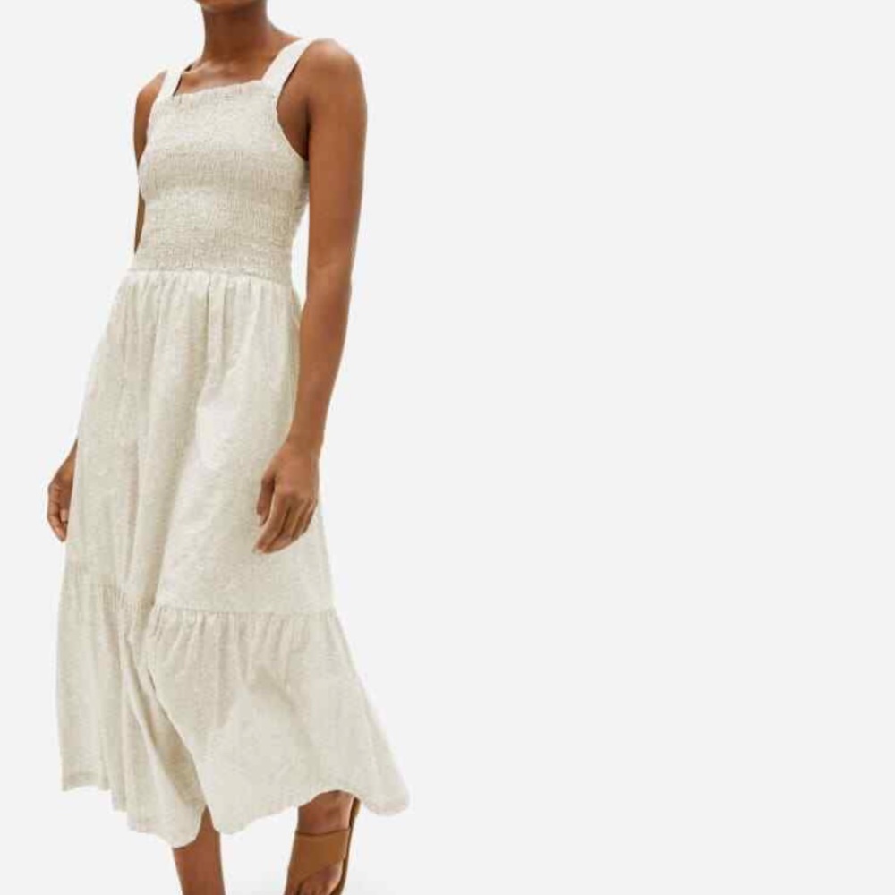 Everlane the Smock Dress Beige Floral Midi